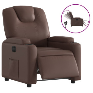 Sillón reclinable eléctrico de cuero sintético marrón H