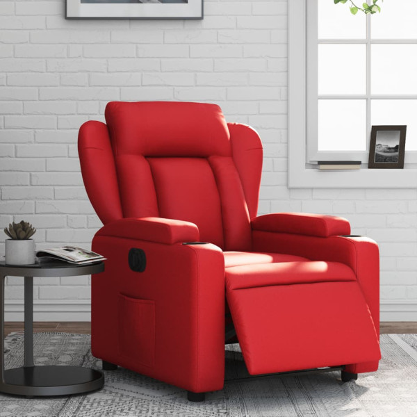 Sillón reclinable eléctrico de cuero sintético rojo D