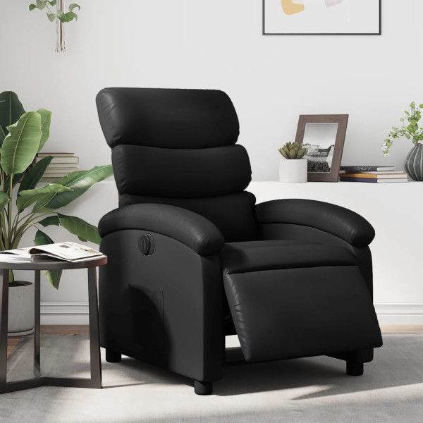 Sillón reclinable eléctrico de cuero sintético negro D
