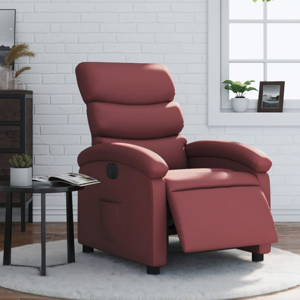Sillón reclinable eléctrico de cuero sintético rojo tinto D