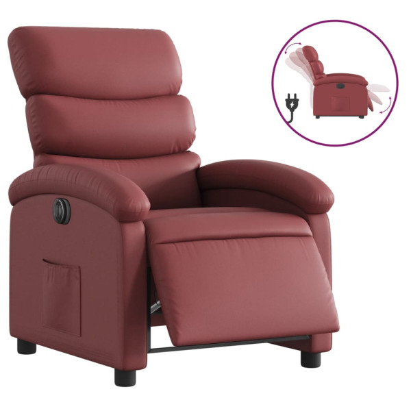 Sillón reclinable eléctrico de cuero sintético rojo tinto M 2
