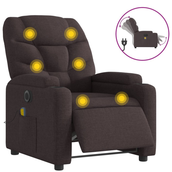 Sillón reclinable de masaje eléctrico tela marrón oscuro M 2