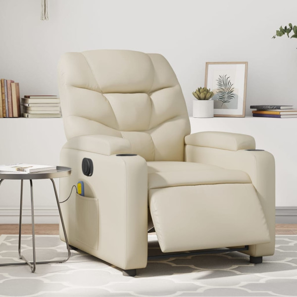 Sillón de masaje reclinable eléctrico cuero sintético crema D