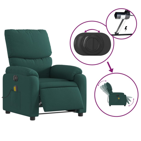 Sillón reclinable de masaje eléctrico tela verde oscuro M 5