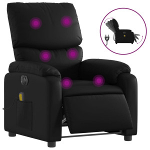 Sillón de masaje reclinable eléctrico cuero sintético negro H