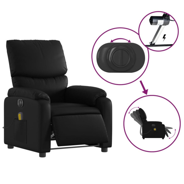 Sillón de masaje reclinable eléctrico cuero sintético negro M 5