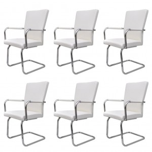 Cadeiras de jantar cantilever 6 pcs couro artificial branco H