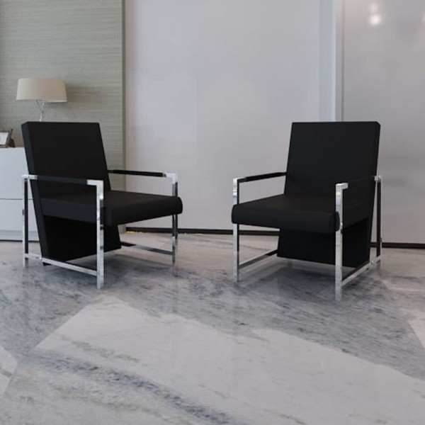 Sillones 2 unidades estructura cromada cuero sintético negro D