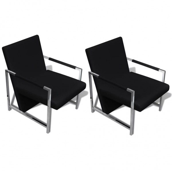 Poltronas com estrutura cromada 2 pcs couro artificial preto M 2