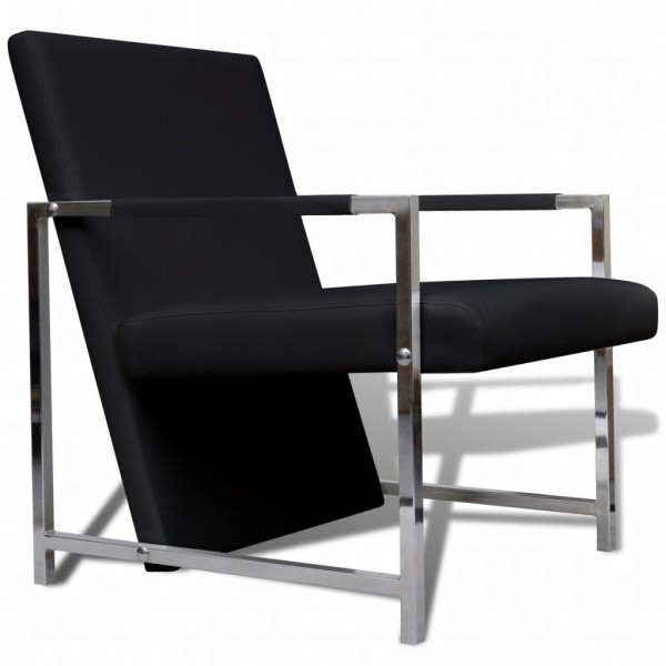 Sillones 2 unidades estructura cromada cuero sintético negro M 3