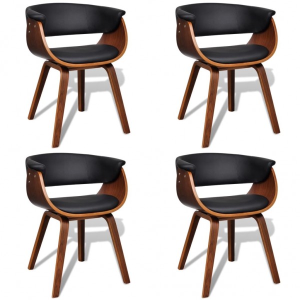Sillas de comedor 4 unidades madera curvada y cuero artificial D