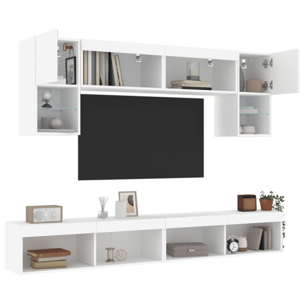 Muebles de TV de pared con LED 6 pzas madera ingeniería blanco D