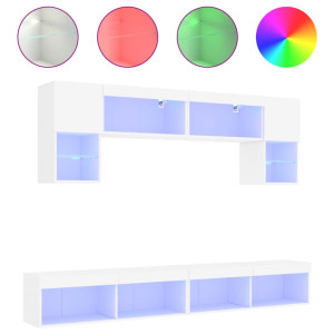 Muebles de TV de pared con LED 6 pzas madera ingeniería blanco H