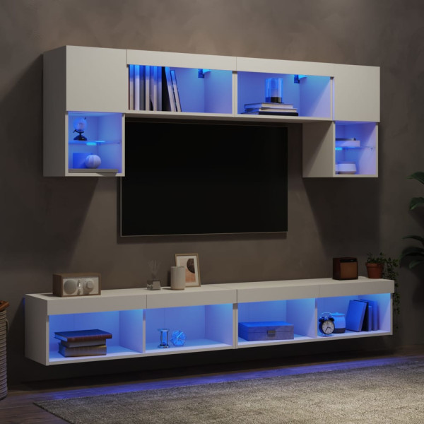 Muebles de TV de pared con LED 6 pzas madera ingeniería blanco M 4