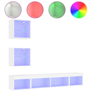 Muebles de TV de pared con LED 5 pzas madera ingeniería blanco H