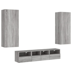 Muebles de TV de pared 5 pzas madera de ingeniería gris Sonoma H