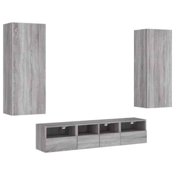 Muebles de TV de pared 5 pzas madera de ingeniería gris Sonoma M 2