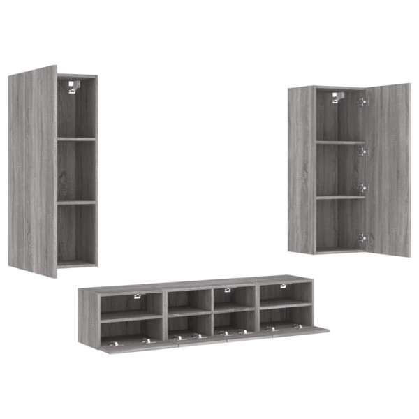 Muebles de TV de pared 5 pzas madera de ingeniería gris Sonoma M 4