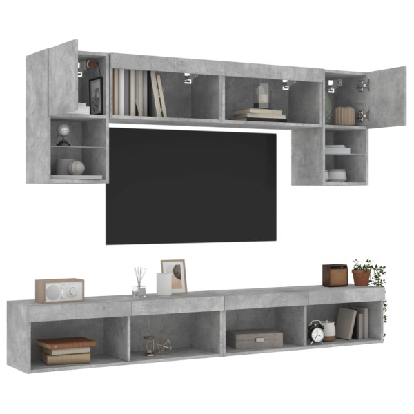 Muebles TV pared con LED 6 pzas madera ingeniería gris hormigón D