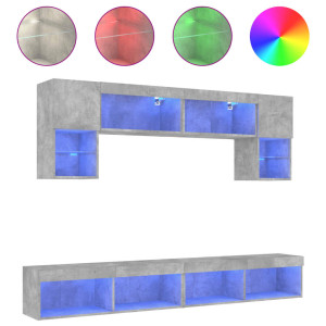 Móveis de TV de parede com LED 6 pzas madeira engenharia cinza concreto H