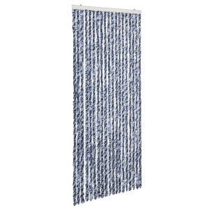 Cortina mosquitera chenilla azul blanco y plateada 56x185 cm H