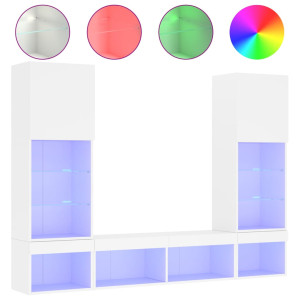 Muebles de TV de pared con LED 5 pzas madera ingeniería blanco H