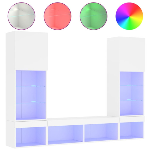 Muebles de TV de pared con LED 5 pzas madera ingeniería blanco M 2