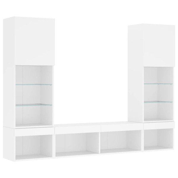 Muebles de TV de pared con LED 5 pzas madera ingeniería blanco M 5