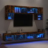 Muebles TV pared con LED 6 pzas madera ingeniería roble ahumado 4