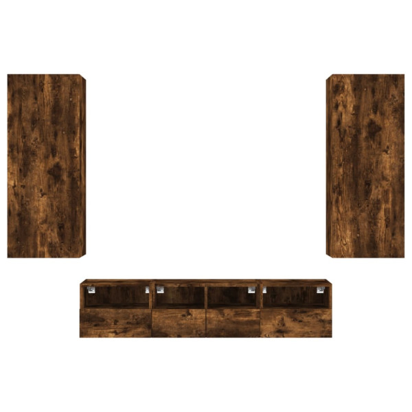 Muebles de TV de pared 5 pzas madera ingeniería roble ahumado M 5