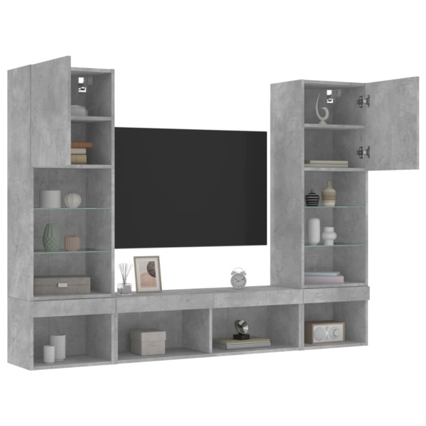 Muebles TV pared con LED 5 pzas madera ingeniería gris hormigón D