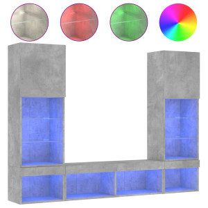 Muebles TV pared con LED 5 pzas madera ingeniería gris hormigón H