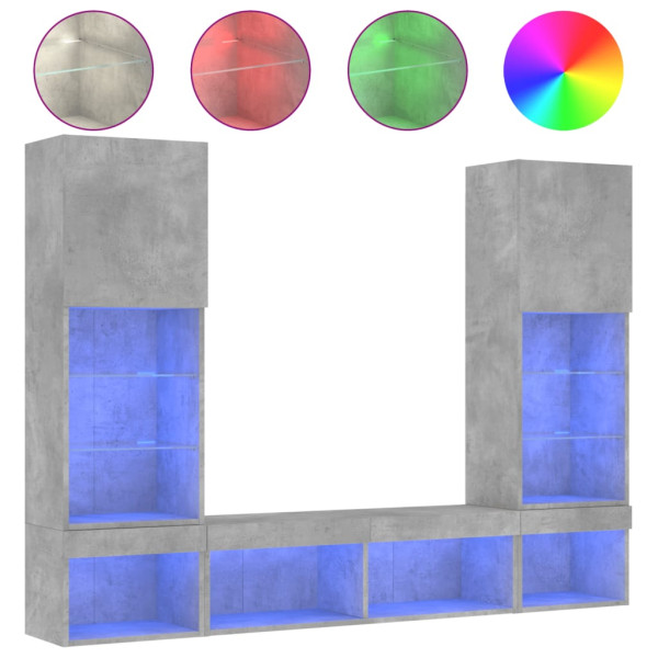 Móveis de parede para TV com LED 5 peças concreto madeira projetada cinza M 2