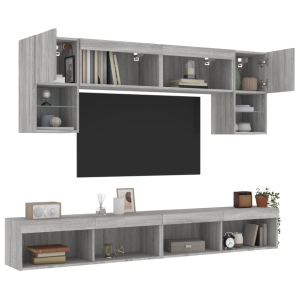 Muebles TV pared con LED 6 pzas madera ingeniería gris Sonoma D