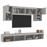 Muebles TV pared con LED 6 pzas madera ingeniería gris Sonoma 1
