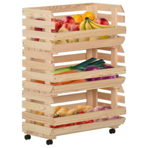 Carrito para verduras madera maciza de pino 57x30x80 cm H