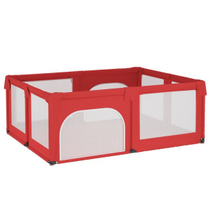 Parque para bebés con 2 puertas tela Oxford rojo H