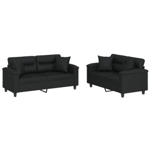 2 pcs conjunto de sofás couro artificial preto H