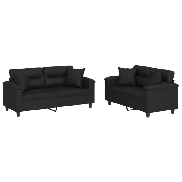 2 pcs conjunto de sofás couro artificial preto M 2