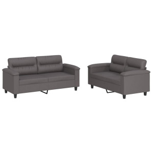 2 pcs conjunto de sofás c/ almofadões couro artificial cinzento H