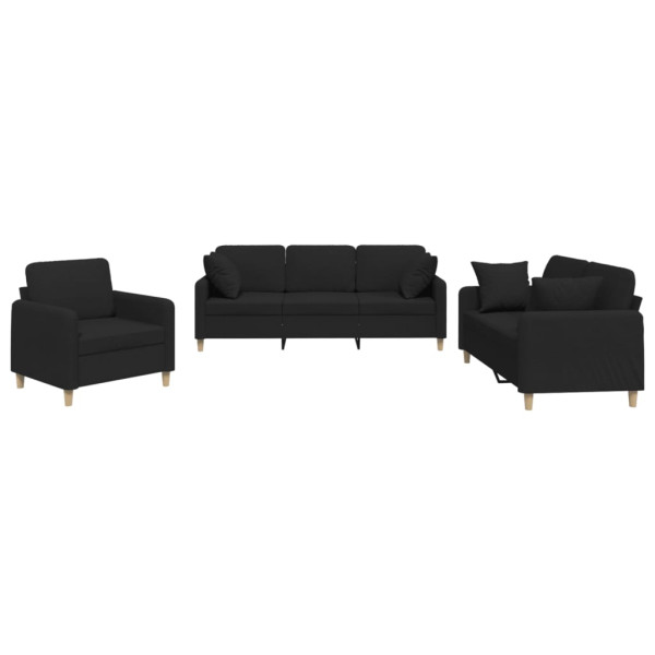 3 pcs conjunto de sofás com almofadas tecido preto M 2