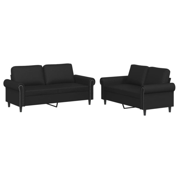 2 pcs conjunto de sofás com almofadões couro artificial preto M 2