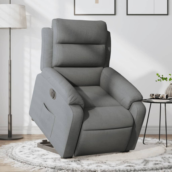 Sillón eléctrico reclinable elevable de tela gris oscuro D