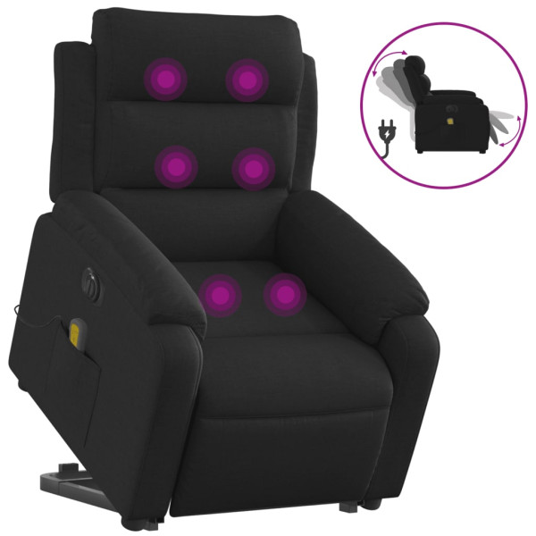 Sillón de masaje eléctrico reclinable elevable tela negro M 2