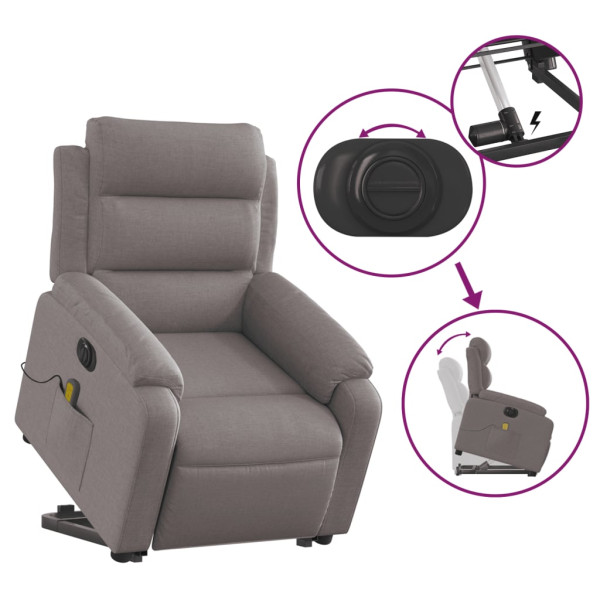 Sillón de masaje eléctrico reclinable elevable tela taupé M 5