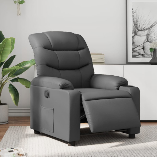 Sillón reclinable eléctrico de cuero sintético gris D