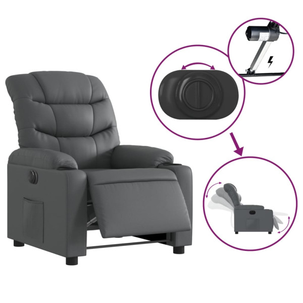 Sillón reclinable eléctrico de cuero sintético gris M 5