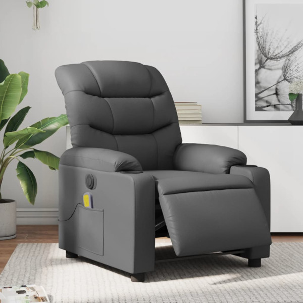 Sillón de masaje reclinable eléctrico cuero sintético gris D