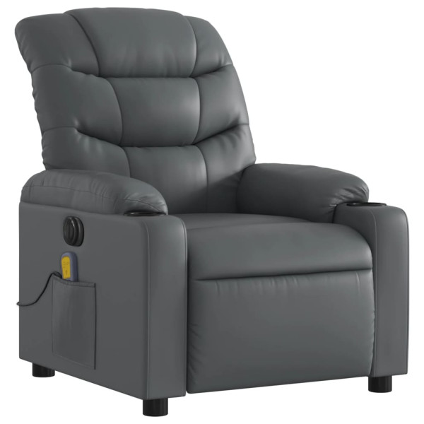 Sillón de masaje reclinable eléctrico cuero sintético gris M 3