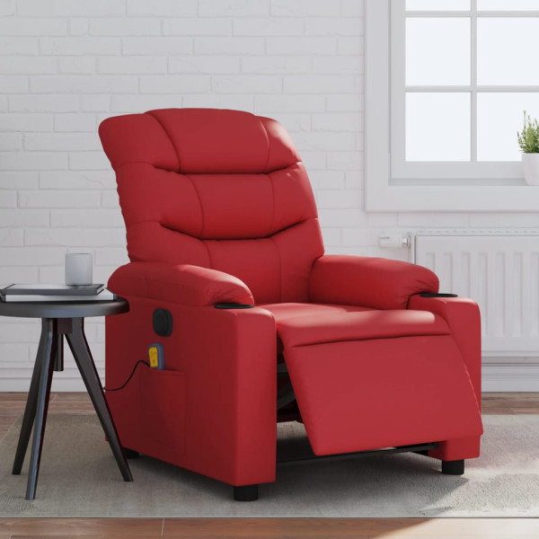 Sillón de masaje reclinable eléctrico de cuero artificial rojo D